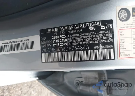 2013 Mercedes-Benz E 350 from USA, damaged, VIN WDDHF5KB6DA764843